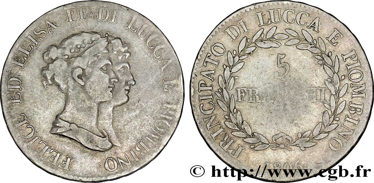 5 franchi, grands bustes 1806 Florence M.436  MB15 