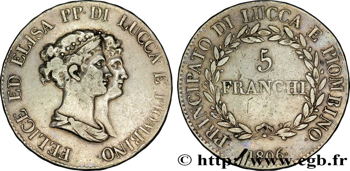 5 franchi, grands bustes 1806 Florence M.436  VF25 