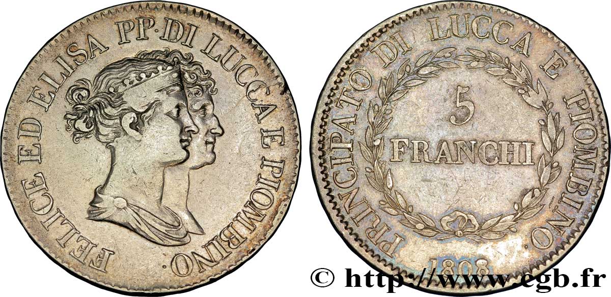 5 franchi, grands bustes 1808 Florence M.439  S30 