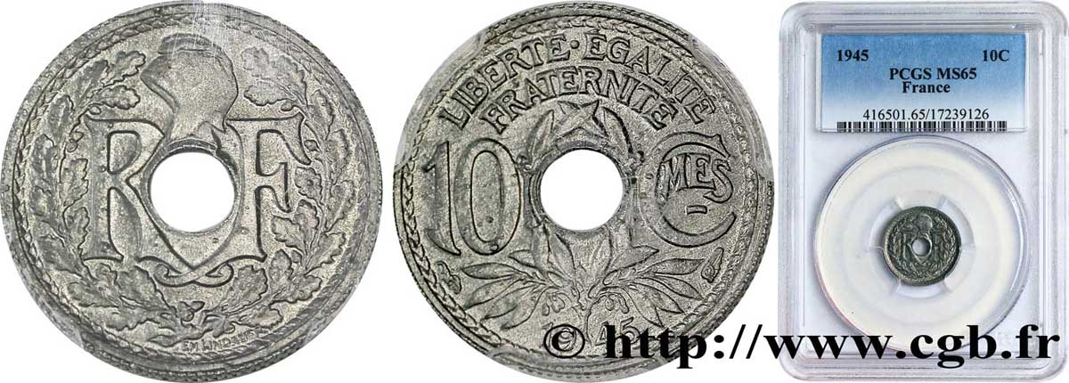 10 centimes Lindauer, petit module 1945  F.143/2 FDC65 PCGS
