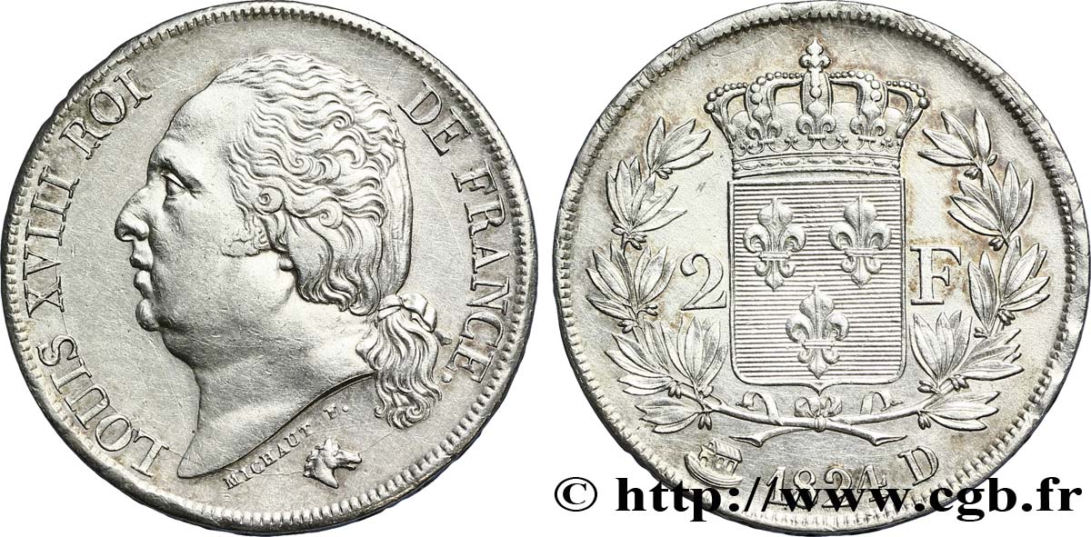 2 francs Louis XVIII 1824 Lyon F.257/53 AU52 
