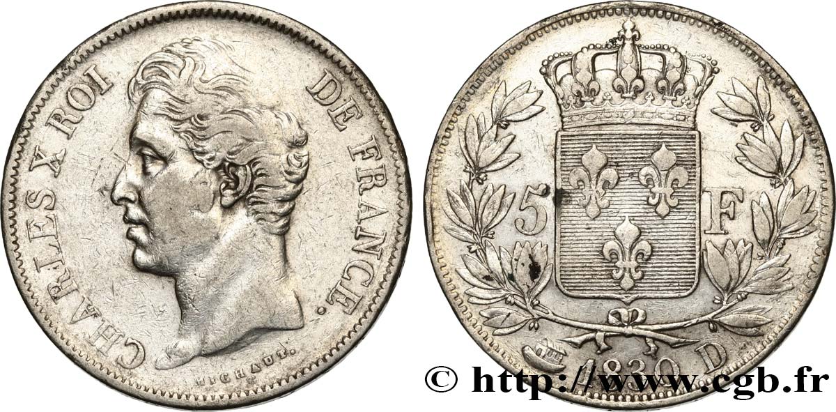 5 francs Charles X, 2e type 1830 Lyon F.311/43 TB35 