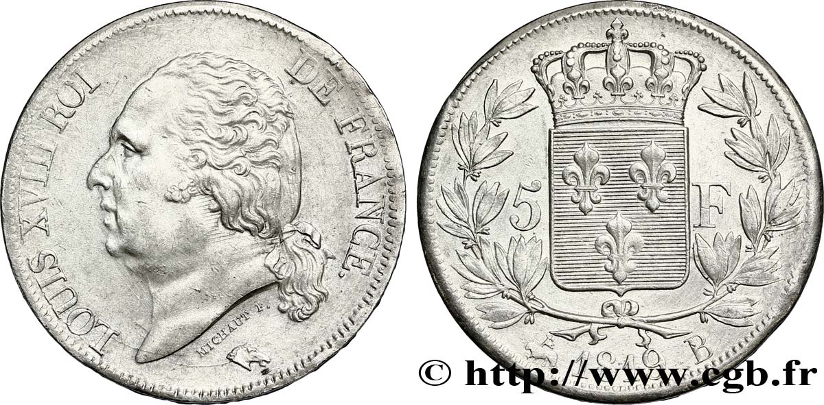 5 francs Louis XVIII, tête nue 1819 Rouen F.309/41 TTB52