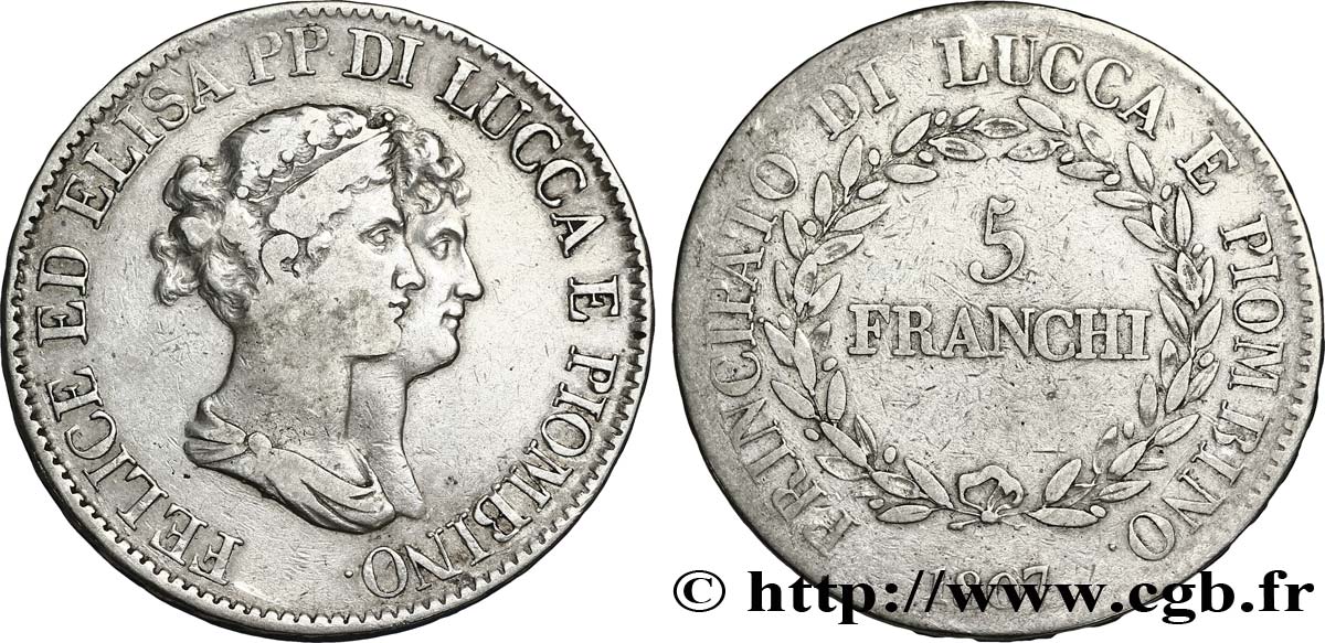 5 franchi, moyens bustes 1807 Florence M.437 VF28