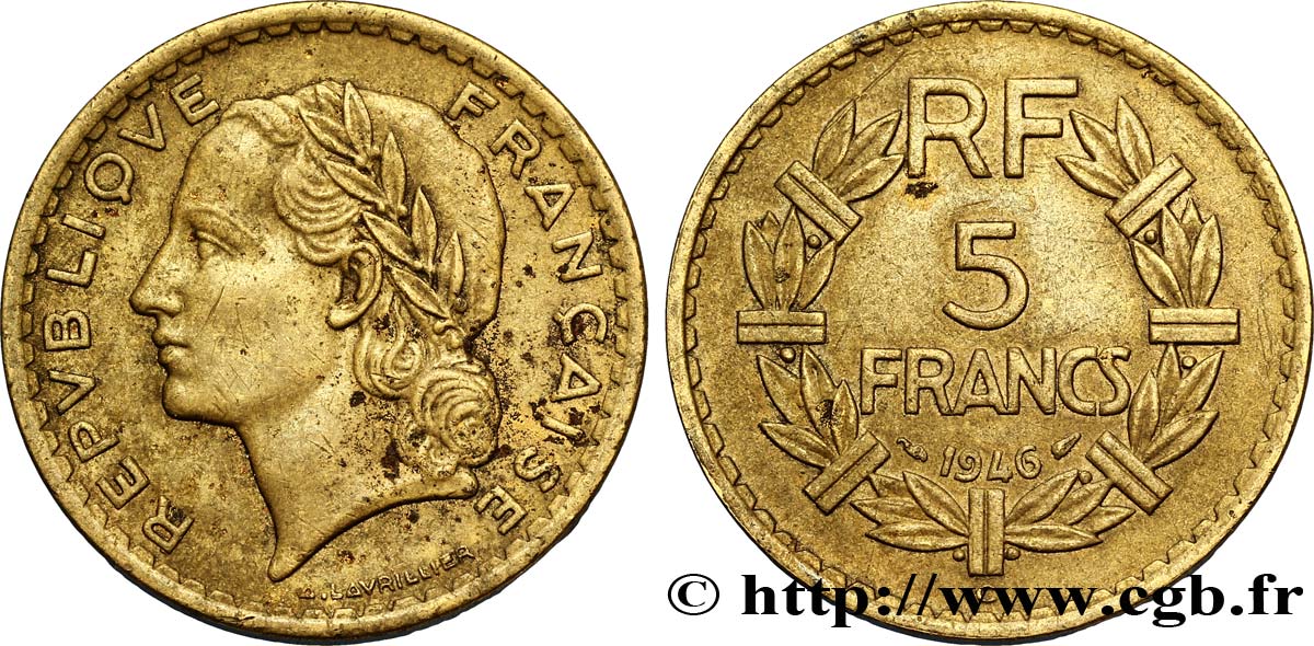 5 francs Lavrillier, bronze-aluminium 1946 Castelsarrasin F.337/8 TTB45