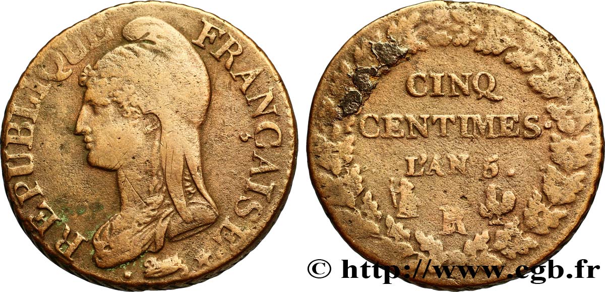 Cinq centimes Dupré grand module 1797 Orléans Limoges F 115 30 fmd