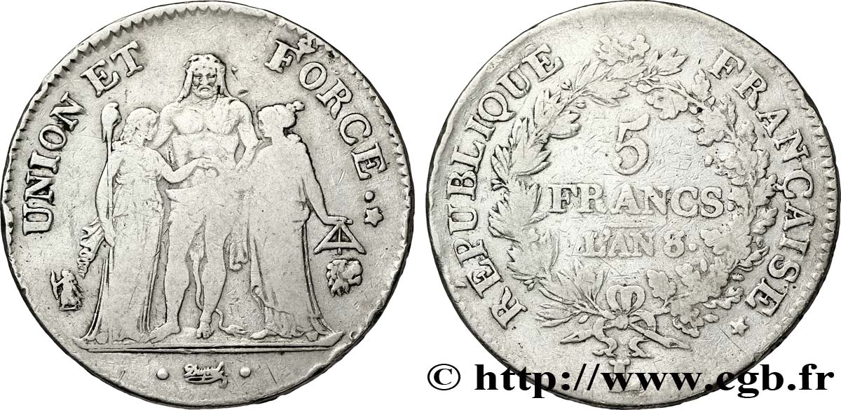 5 francs Union et Force, Union serré, avec glands intérieurs et gland extérieur 1800 Bayonne F.288/146 TB28 