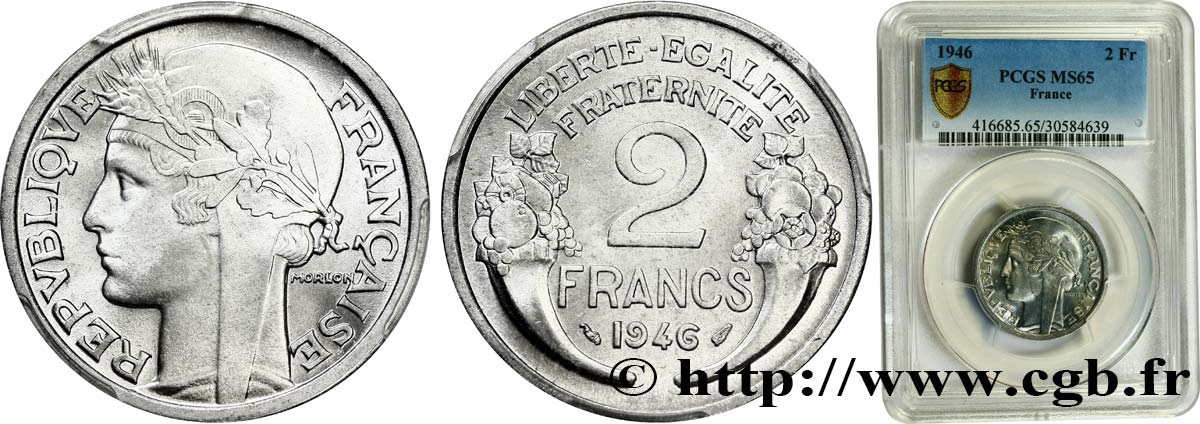2 francs Morlon, aluminium 1946  F.269/8 MS65 PCGS