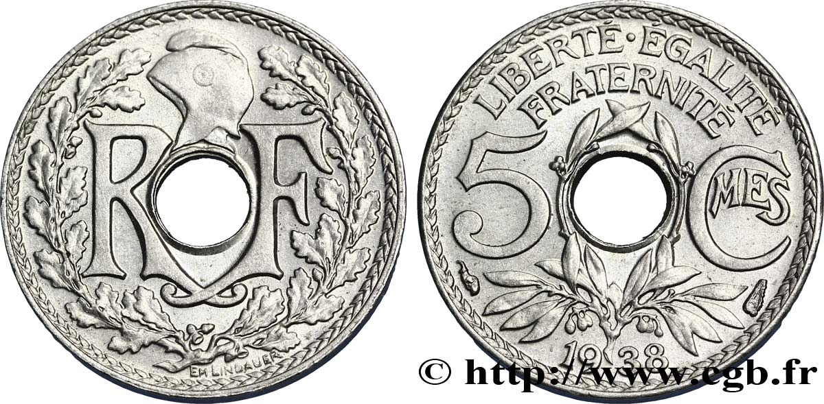 5 centimes Lindauer, petit module 1938 Paris F.122/21 SUP58