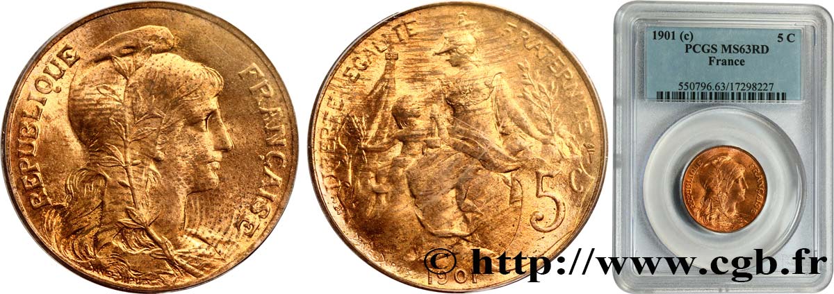 5 centimes Daniel-Dupuis 1901  F.119/11 SPL63 PCGS