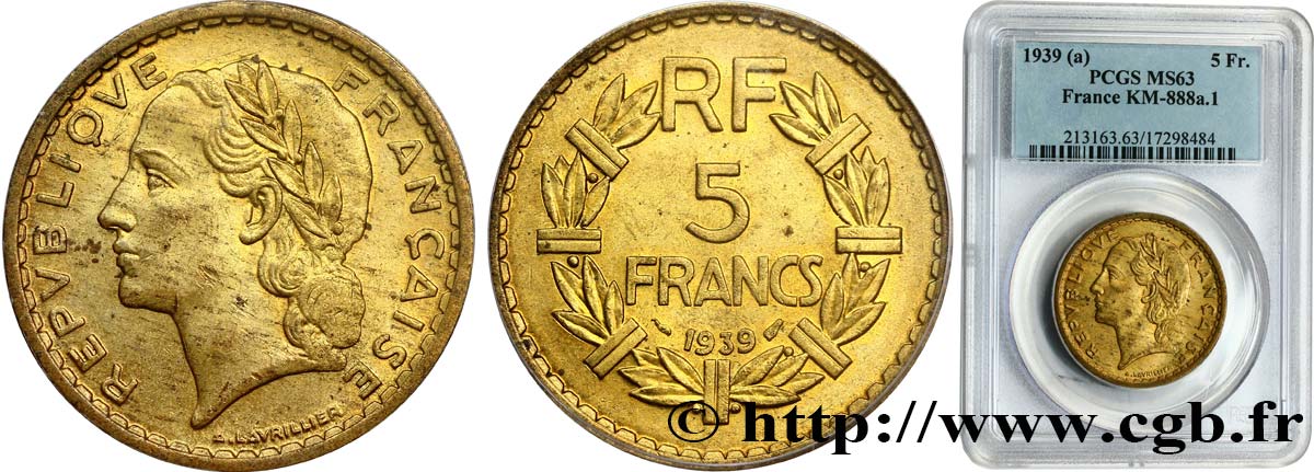 5 francs Lavrillier, bronze-aluminium 1939  F.337/3 SPL63 PCGS