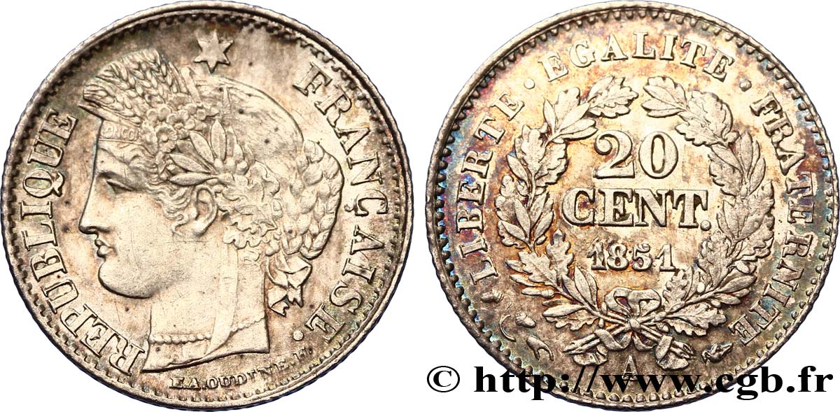 20 centimes Cérès, IIe République 1851 Paris F.146/7 XF48