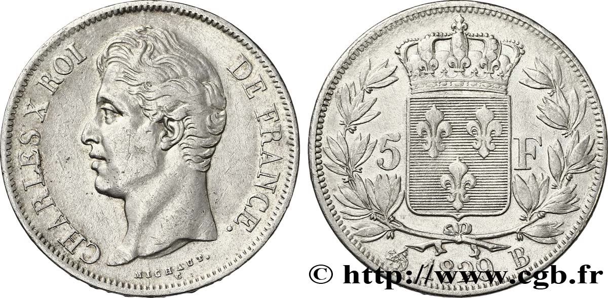 5 francs Charles X, 2e type 1829 Rouen F.311/28 XF40