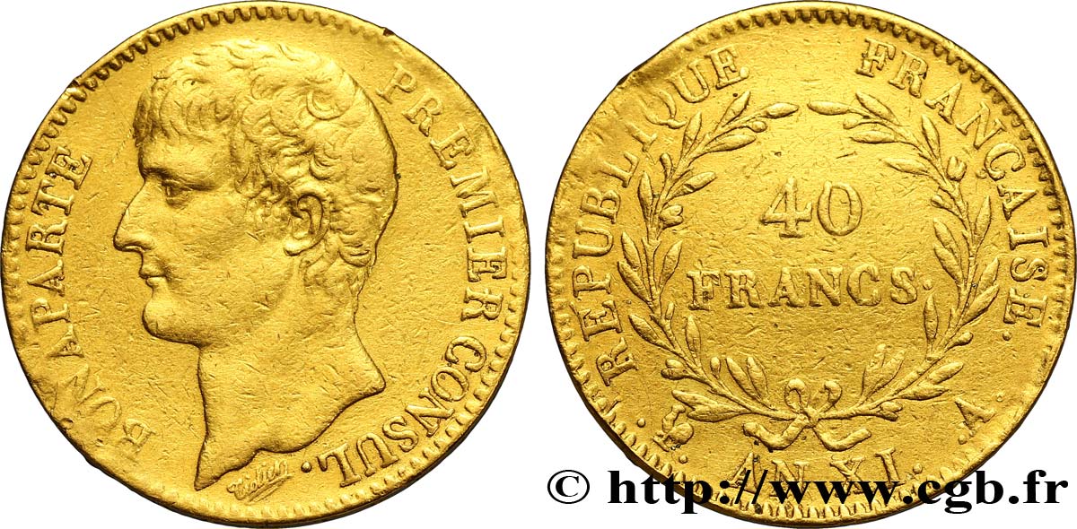 40 francs or Bonaparte Premier Consul 1803 Paris F.536/1 MBC48