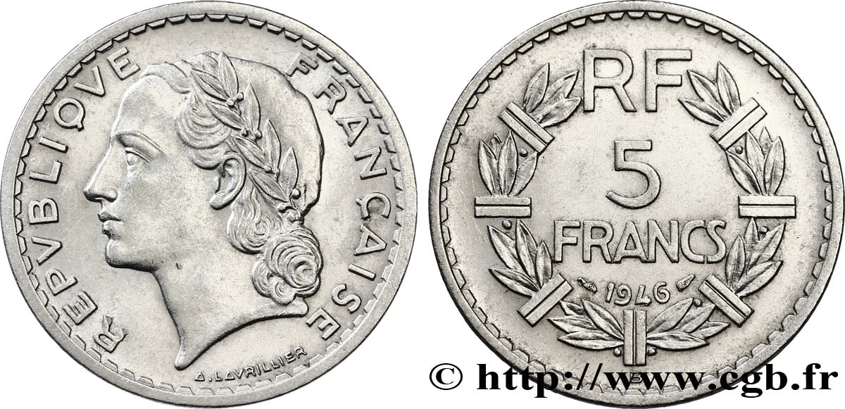 5 francs Lavrillier, aluminium 1946 Beaumont-Le-Roger F.339/7 SUP58