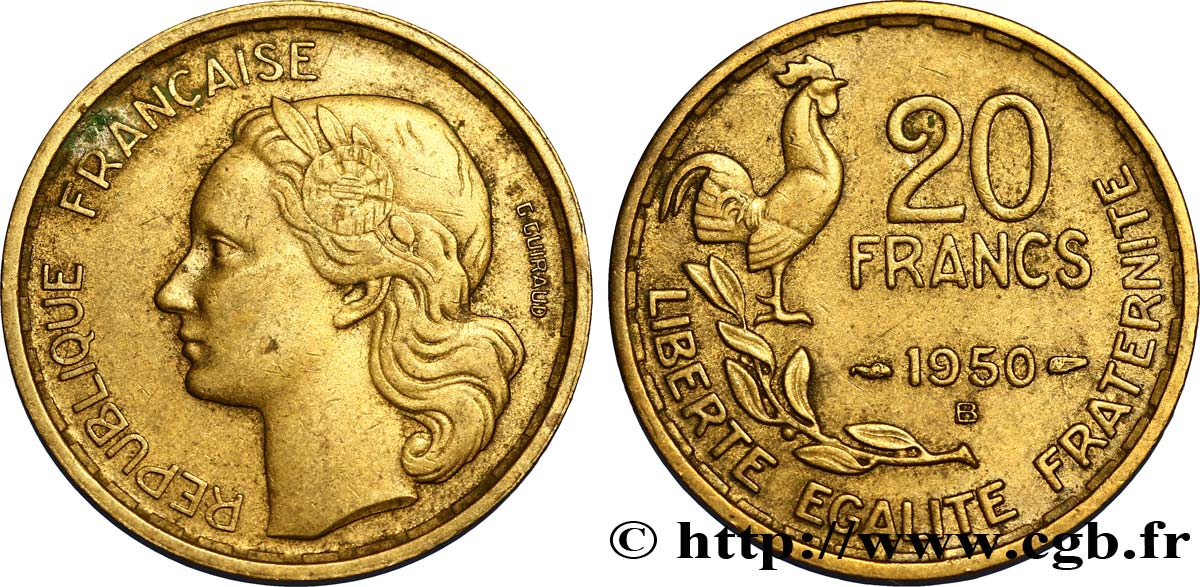 20 francs G. Guiraud, 3 faucilles 1950 Beaumont-Le-Roger F.402/5 TTB40
