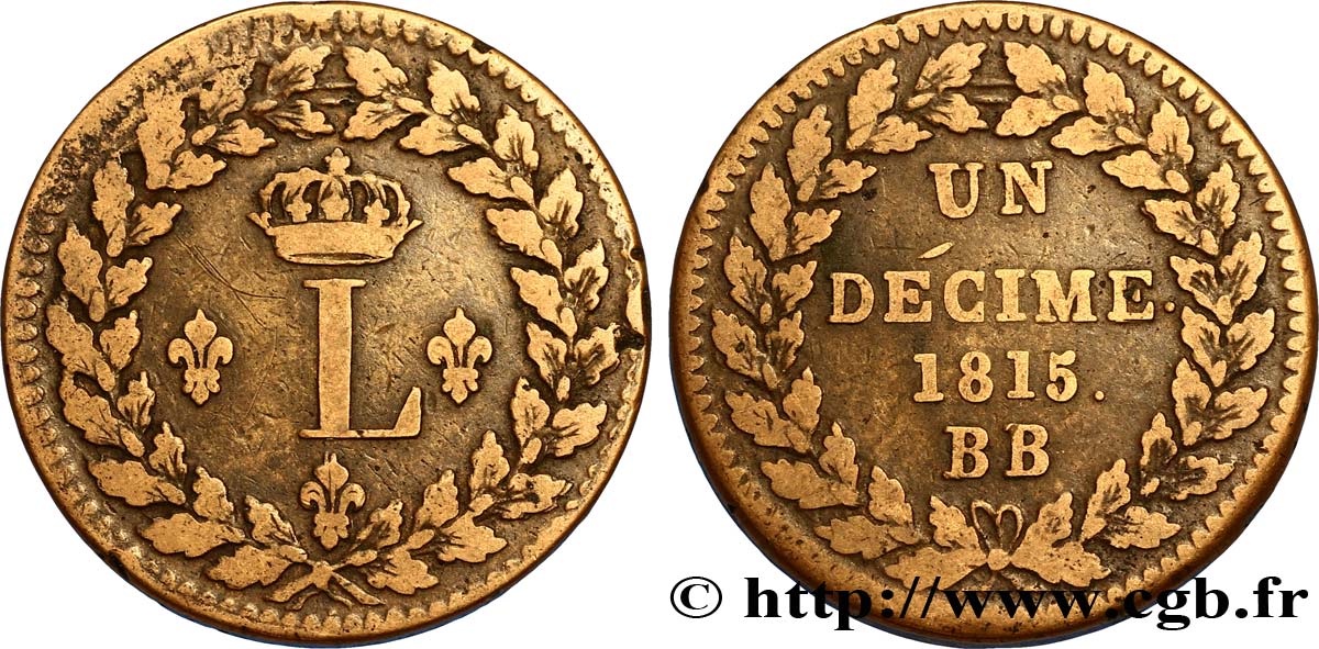 Un décime à l’L couronnée 1815 Strasbourg F.132A/3 TB35
