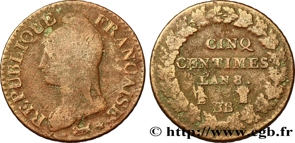 Cinq centimes Dupré, grand module 1800 Strasbourg F.115/118 B12