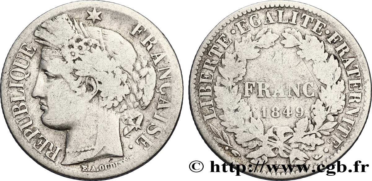 1 franc Cérès, IIe République 1849 Paris F.211/1 VF20
