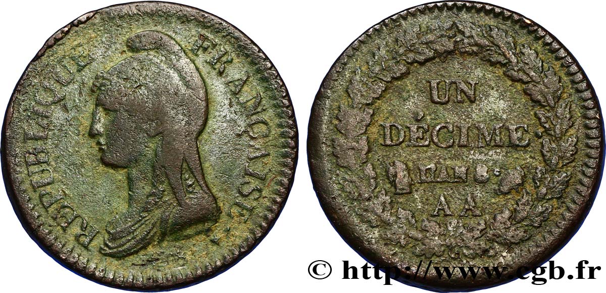 Un décime Dupré, grand module 1800 Metz F.129/57 TB28