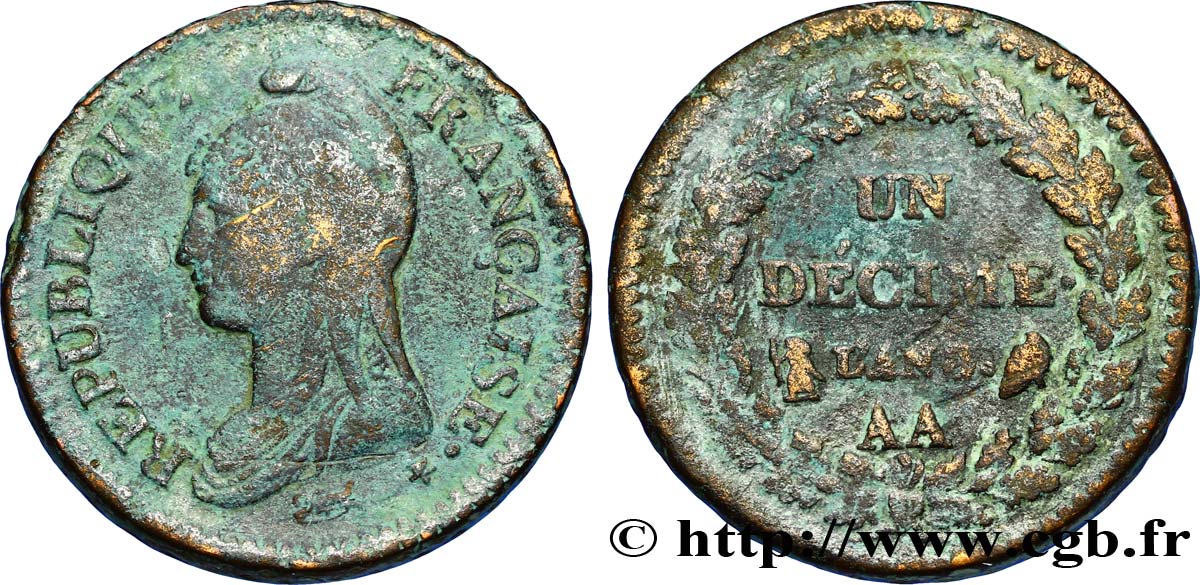 Un décime Dupré, grand module 1800 Metz F.129/54 TB30