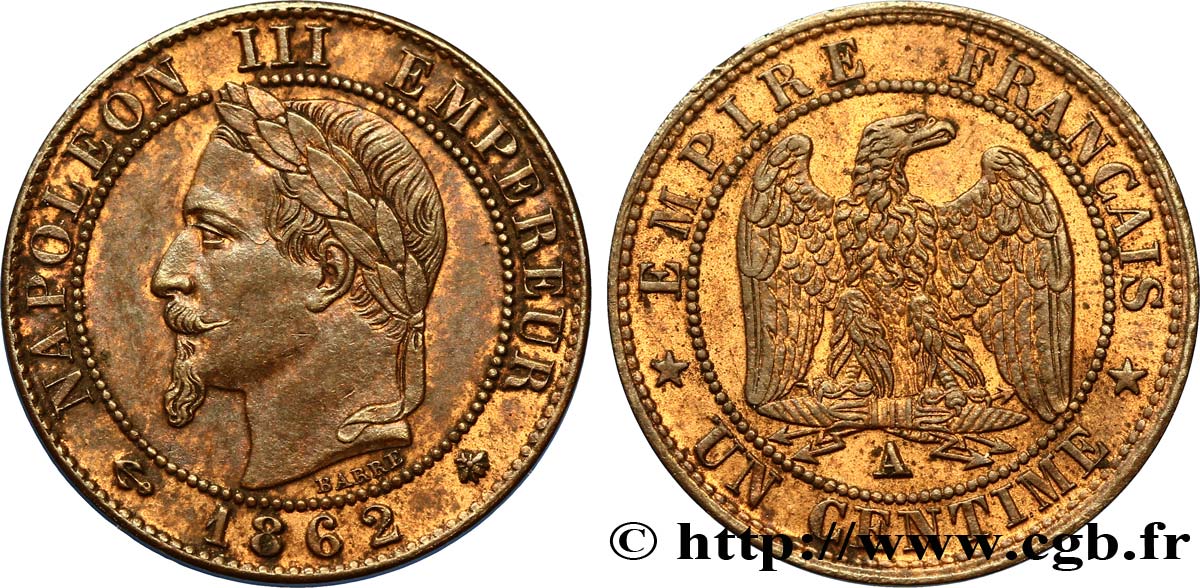 Un centime Napoléon III, tête laurée 1862 Paris F.103/4 SUP58