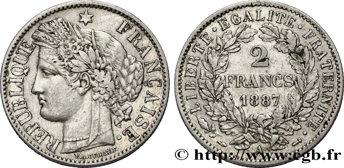 2 francs Cérès, avec légende 1887 Paris F.265/13 TTB50 