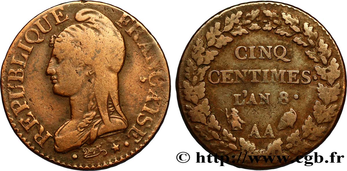 Cinq centimes Dupré, grand module 1800 Metz F.115/102 S30