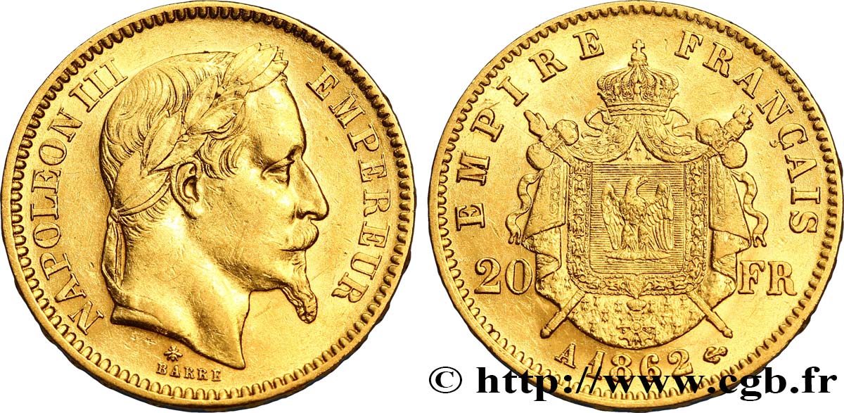20 francs or Napoléon III, tête laurée 1862 Paris F.532/3 TTB48 