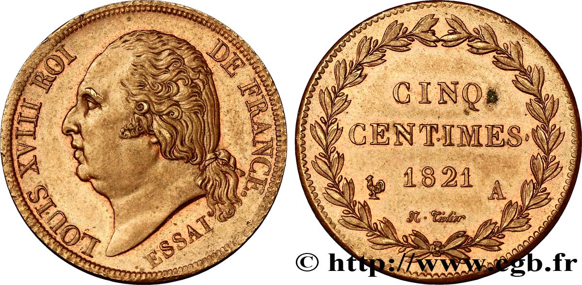 Essai de 5 centimes en bronze 1821 Paris VG.2534  AU58 