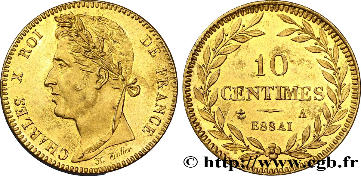 Essai de 10 centimes en cuivre jaune n.d. Paris VG.2616  AU58 