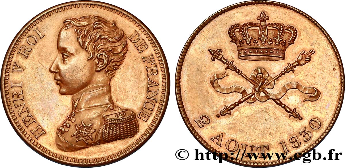 Module de 5 francs pour l’avènement d’Henri V 1830  VG.2687  MS60 