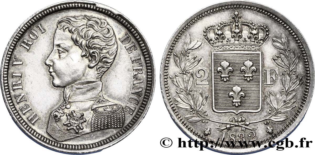 2 francs Henri V en argent 1832  VG.2697  MS63 