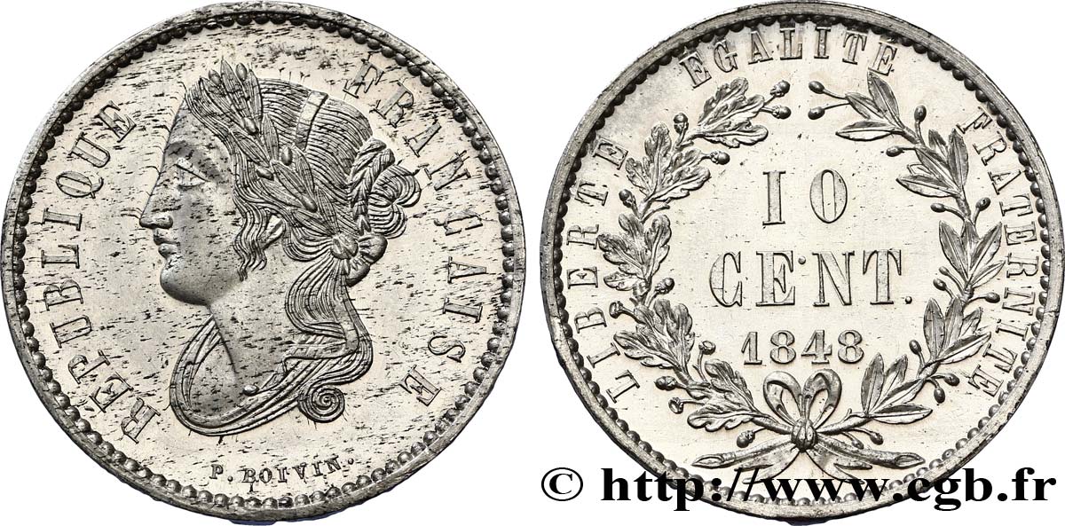 Concours de 10 centimes, essai en étain par Boivin, deuxième revers 1848 Paris VG.3133 var. EBC60 