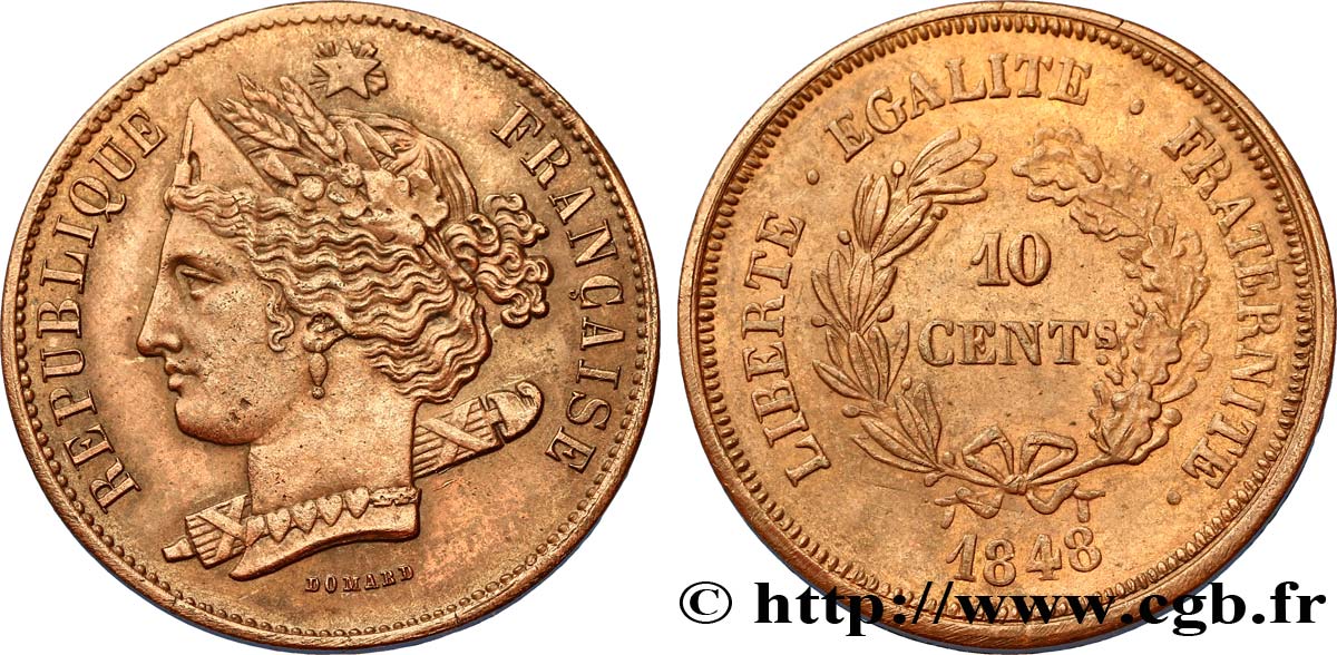 Concours de 10 centimes, essai en cuivre par Domard, second avers, troisième revers 1848 Paris VG.3138  TTB52 