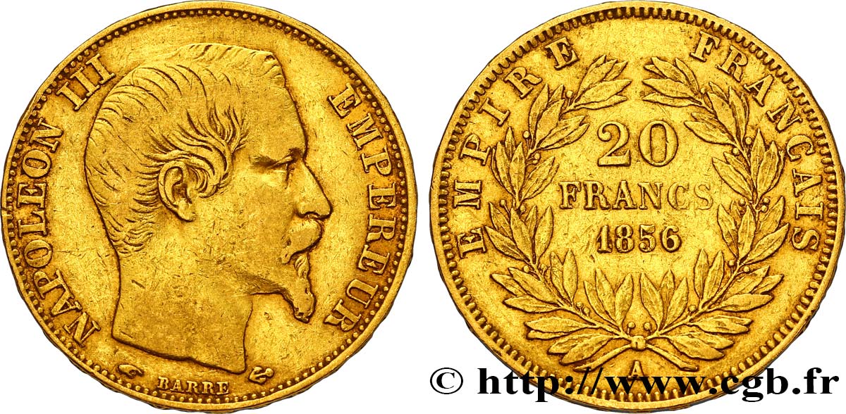 20 francs or Napoléon III, tête nue 1856 Paris F.531/9 XF40 