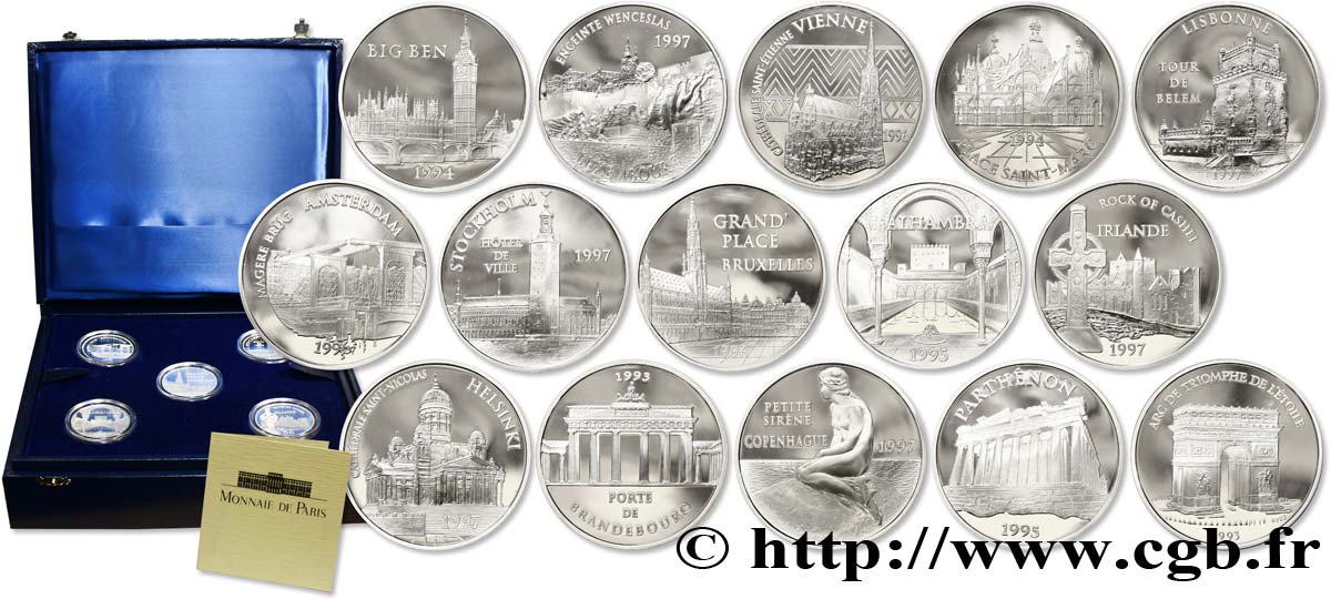 COFFRET des 15 Monnaies Belle Épreuve 15 euro / 100 francs - MONUMENTS ET SITES D’EUROPE n.d. Paris F5.2005 1 MS 