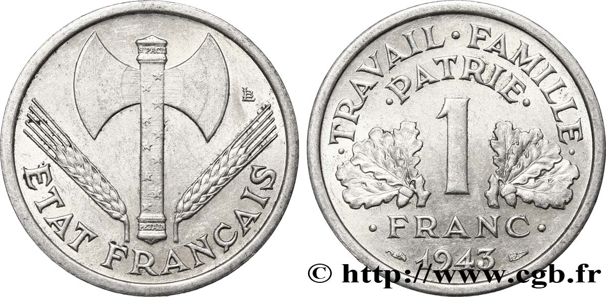 1 franc Francisque, légère 1943  F.223/3 SUP60 