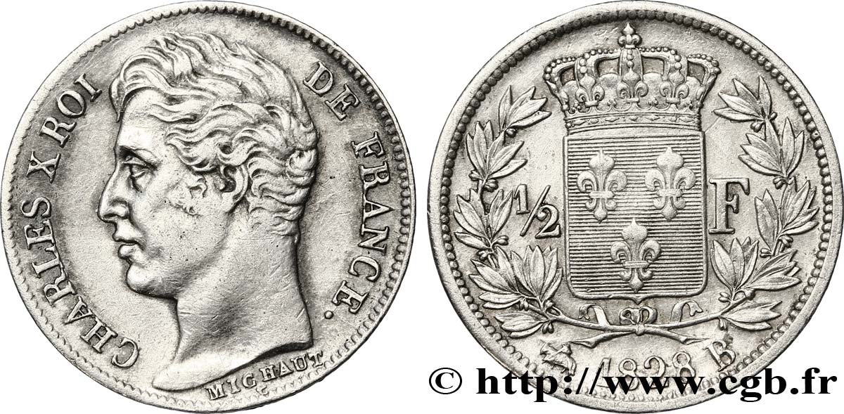 1/2 franc Charles X 1828 Rouen F.180/26 BB53 