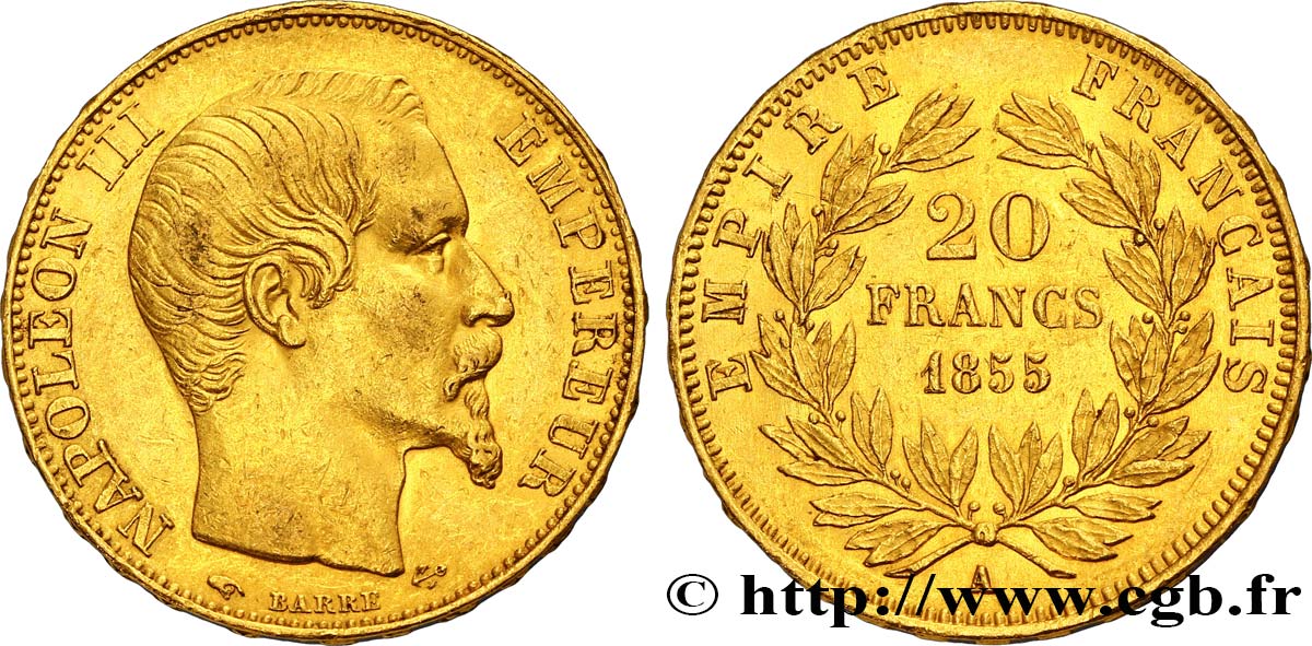 20 francs or Napoléon III, tête nue 1855 Paris F.531/4 TTB48 