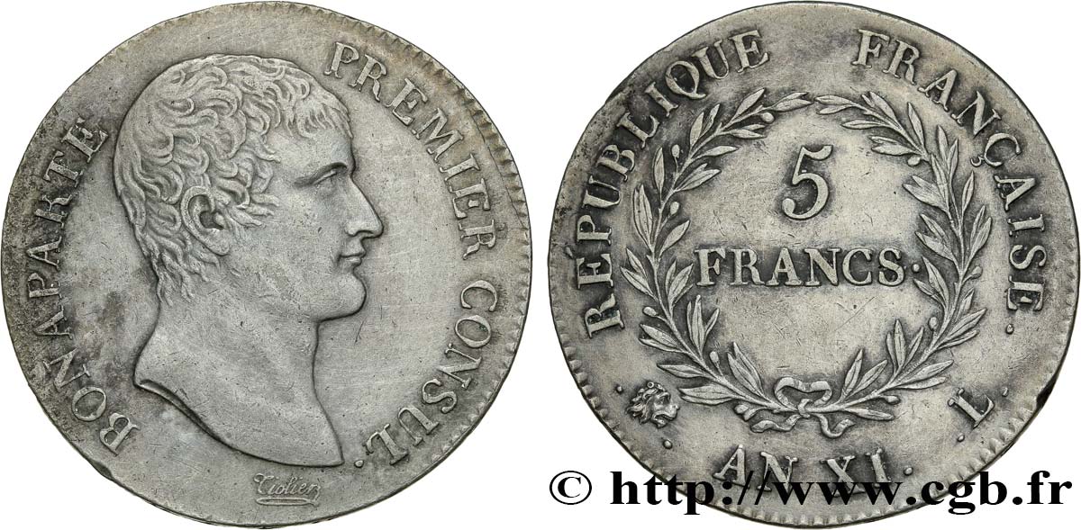 5 francs Bonaparte Premier Consul 1803 Bayonne F.301/4 XF48 
