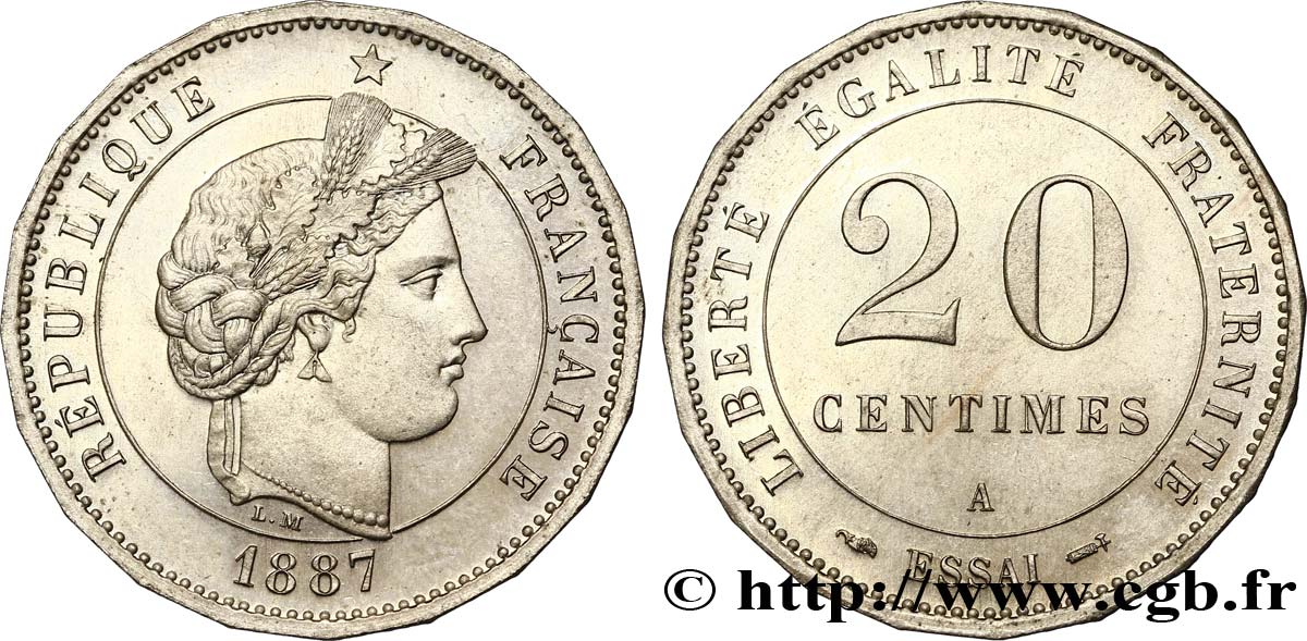 Essai de 20 centimes Merley  1887 Paris GEM.50 6 SPL63 