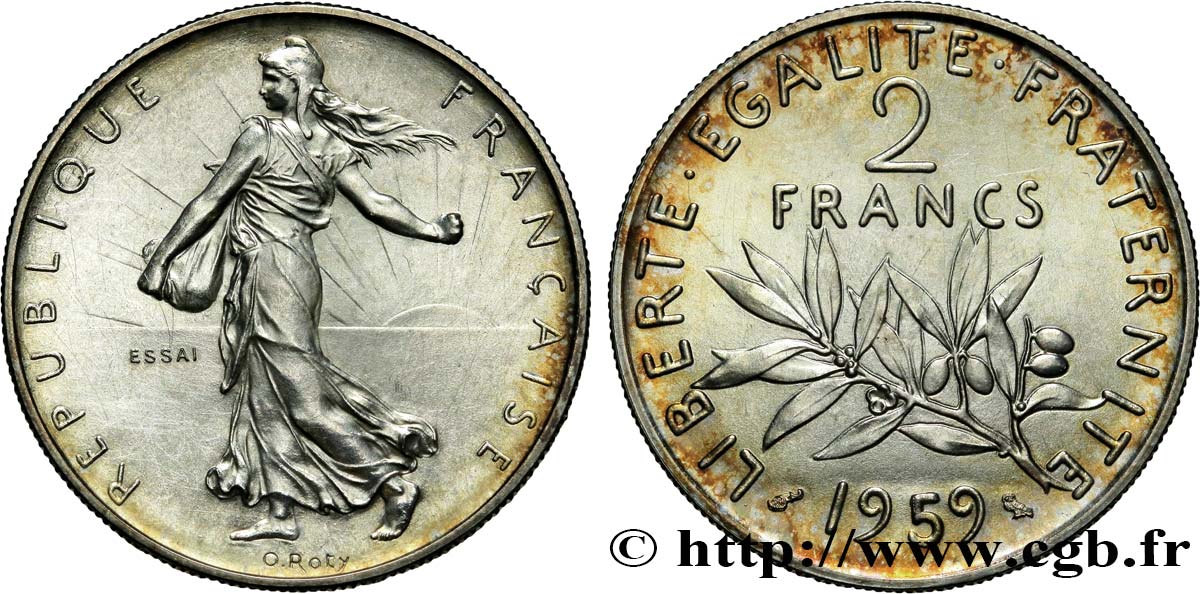 Essai de 2 francs Semeuse en argent 1959 Paris GEM.120 3 fST64 