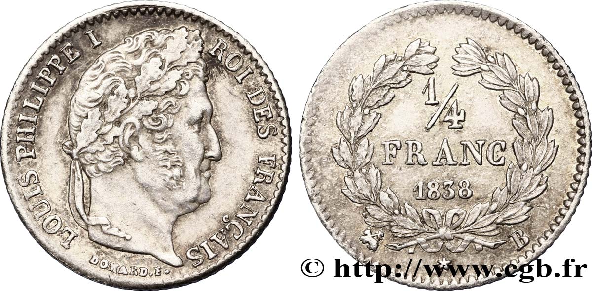 1/4 franc Louis-Philippe 1838 Rouen F.166/70 TTB52 