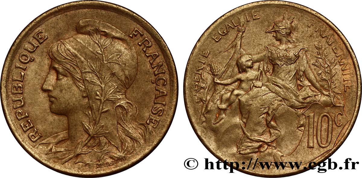 Pré-série de 10 centimes Daniel-Dupuis, flan mat, tête à gauche 1897  GEM.30 4 SUP55 
