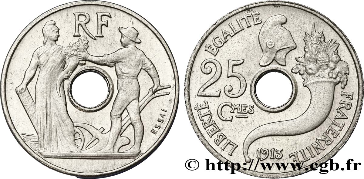 Essai de 25 centimes par Peter, petit module 1913 Paris VG.4759  MS63 