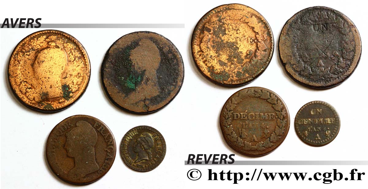 Lot de quatre monnaies en cuivre Dupré n.d. n.l. F.-/- SGE/fSS 