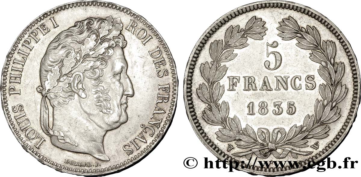 5 francs IIe type Domard 1835 Lille F.324/52 AU55 