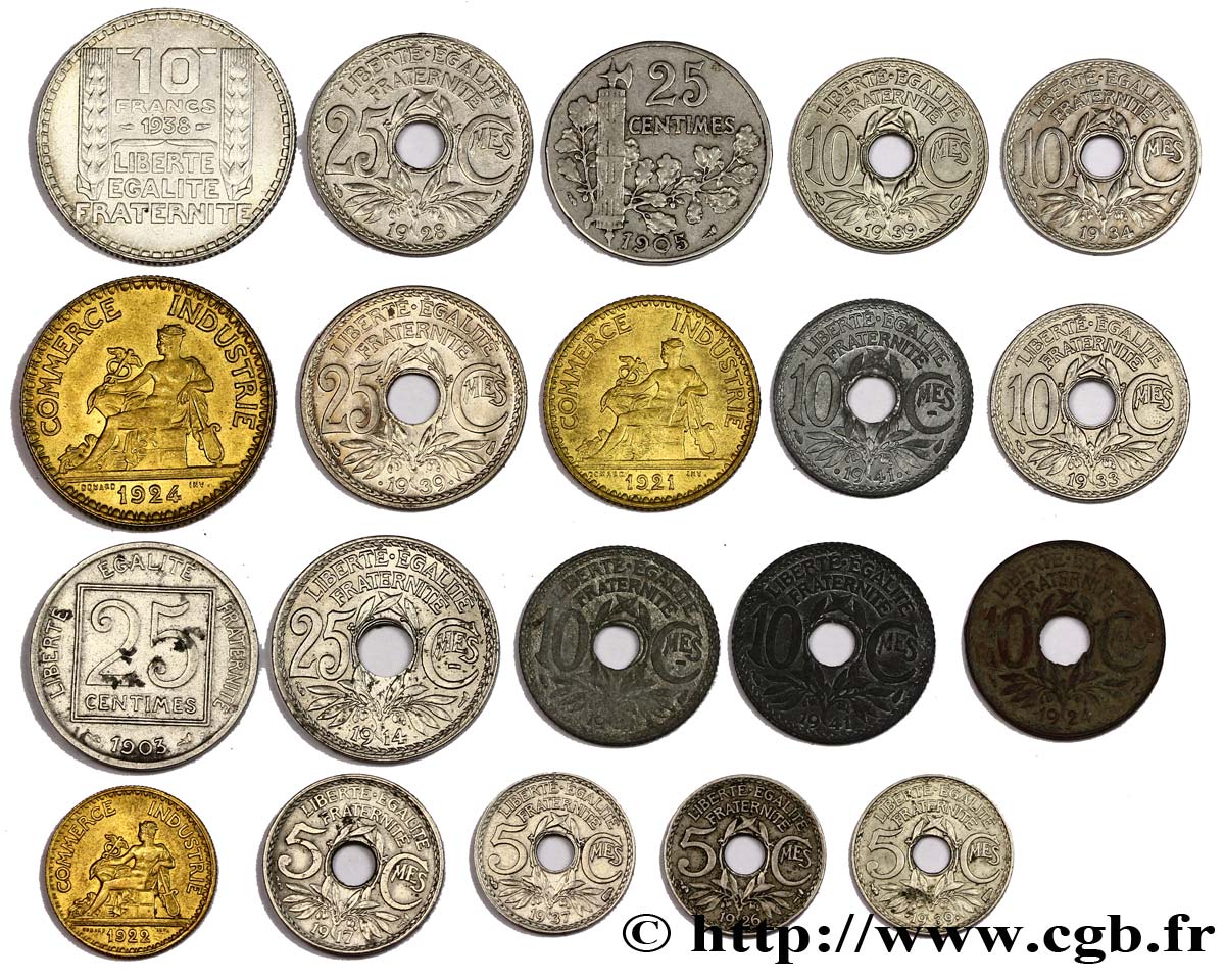 Lot de vingt monnaies, divers métaux n.d. n.l. F.-/- VF/AU 