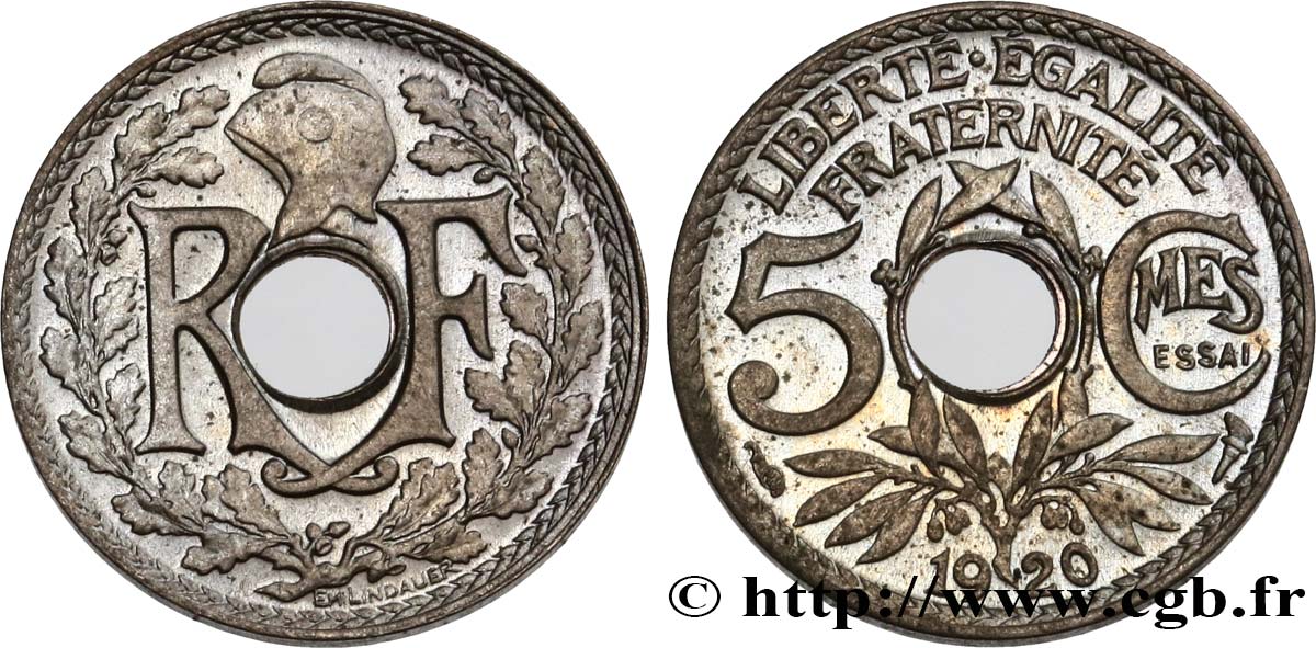 Essai de 5 centimes Lindauer, petit module 1920  F.122/1 MS65 